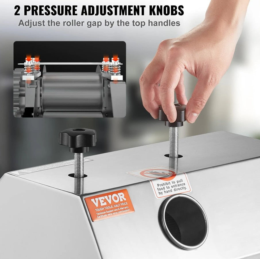 Vevor Manual Sugar Cane Juicer 110 Lbs/H 3 Rollers Stainless Steel Extractor with 2.4" Inlet New