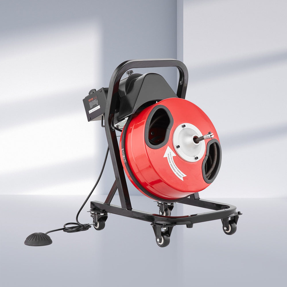 Vevor Drain Cleaning Machine 50' x 1/2" Manual Feed Drain Auger with Enclosed Drum and Wheels New
