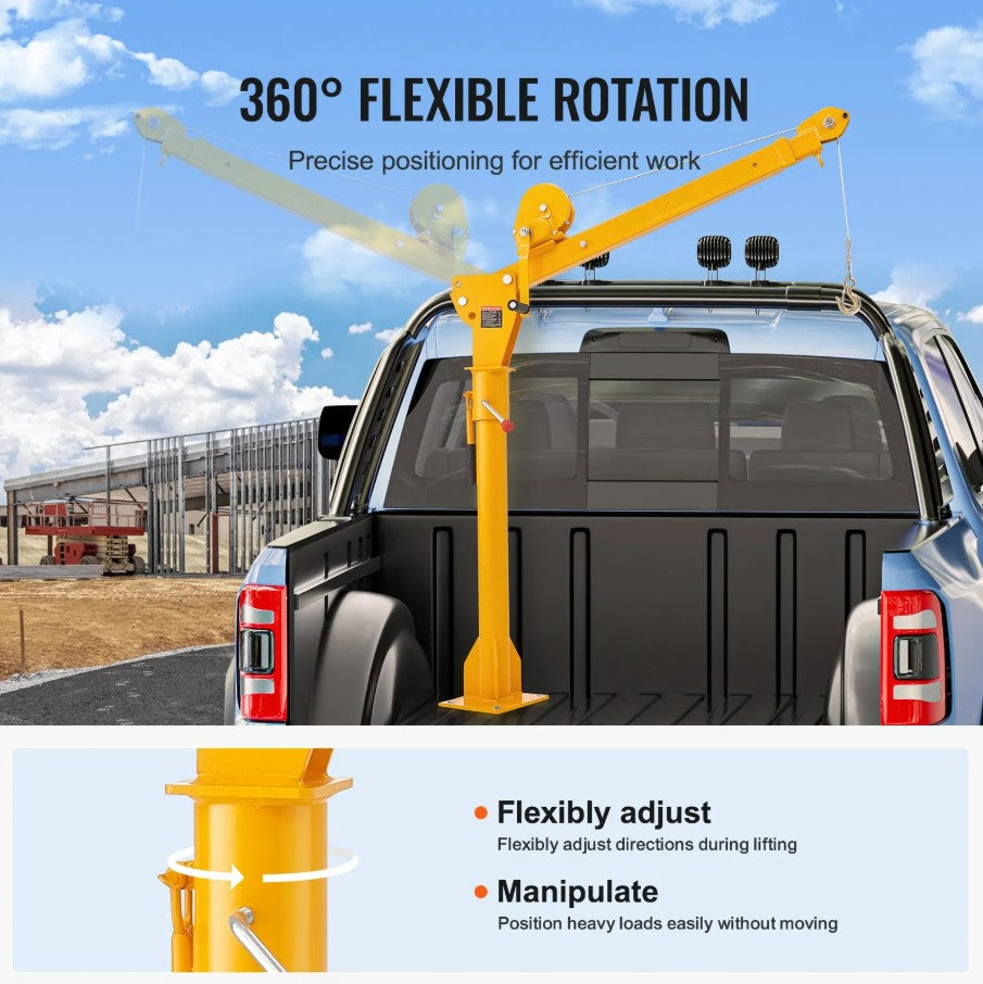 Vevor Pickup Truck Crane 1100 lb Manual Winch 360° Swivel Telescoping Arm New