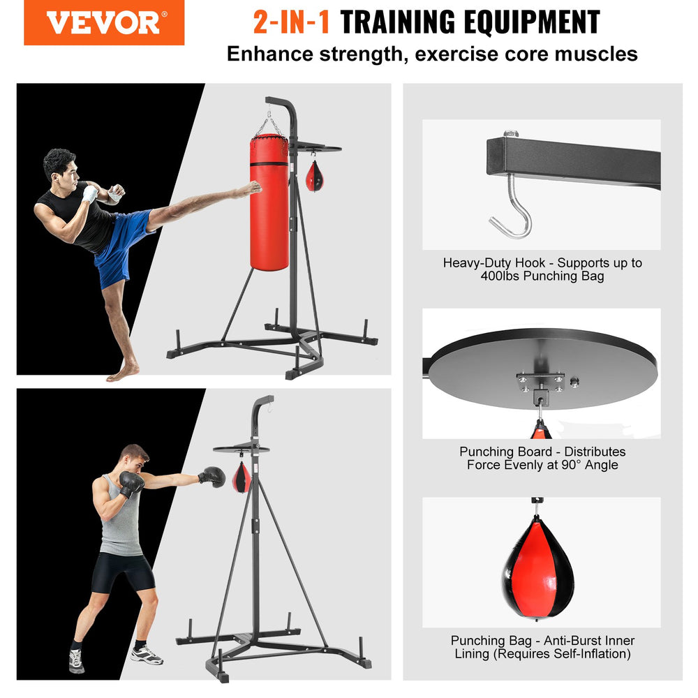 Vevor Punching Bag Stand 2-in-1 Adjustable Height Steel Rack for Heavy Bag and Speed Bag Holds Up to 400 Lbs. New