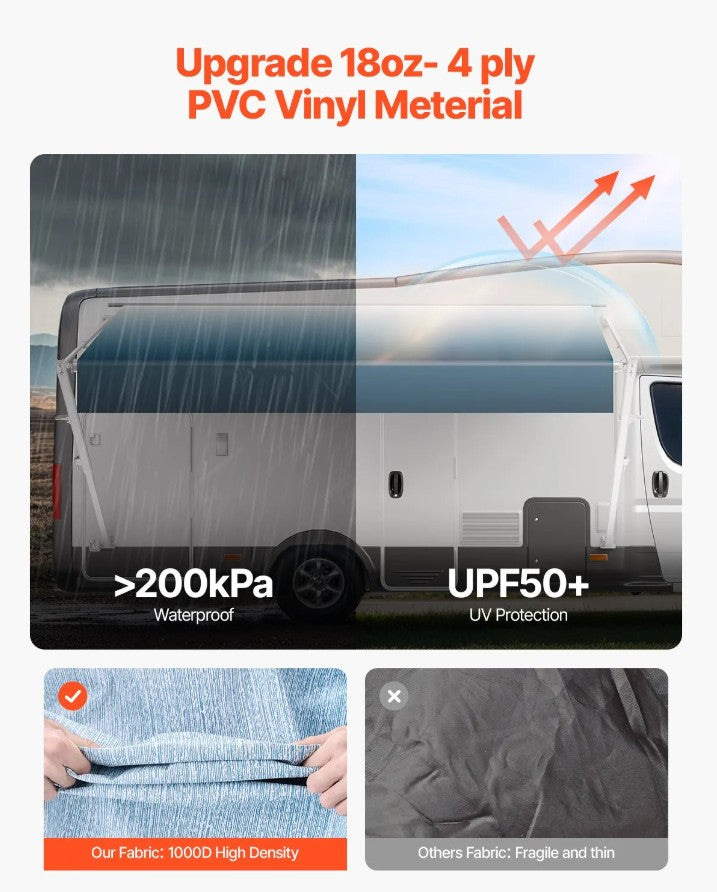 Vevor Manual RV Awning 15' with Heavy-Duty PVC Fabric New