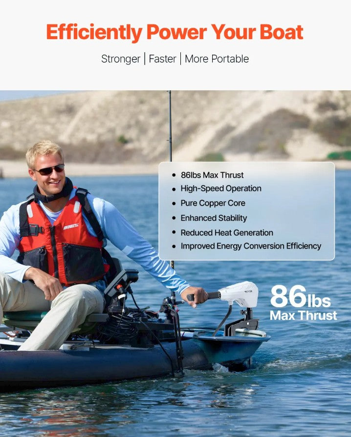 Vevor Electric Trolling Motor 86 Lb 24V for Saltwater and Freshwater Boats New