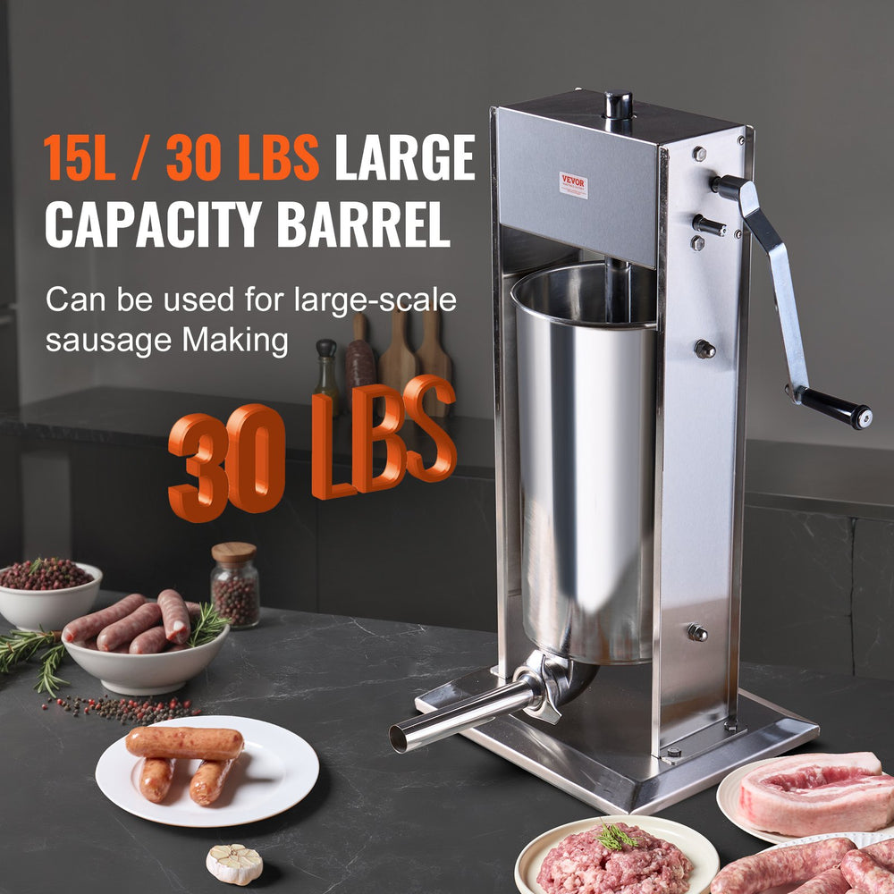 Vevor Sausage Stuffer 30 Lbs Capacity Manual Vertical Machine 304 Stainless Steel New