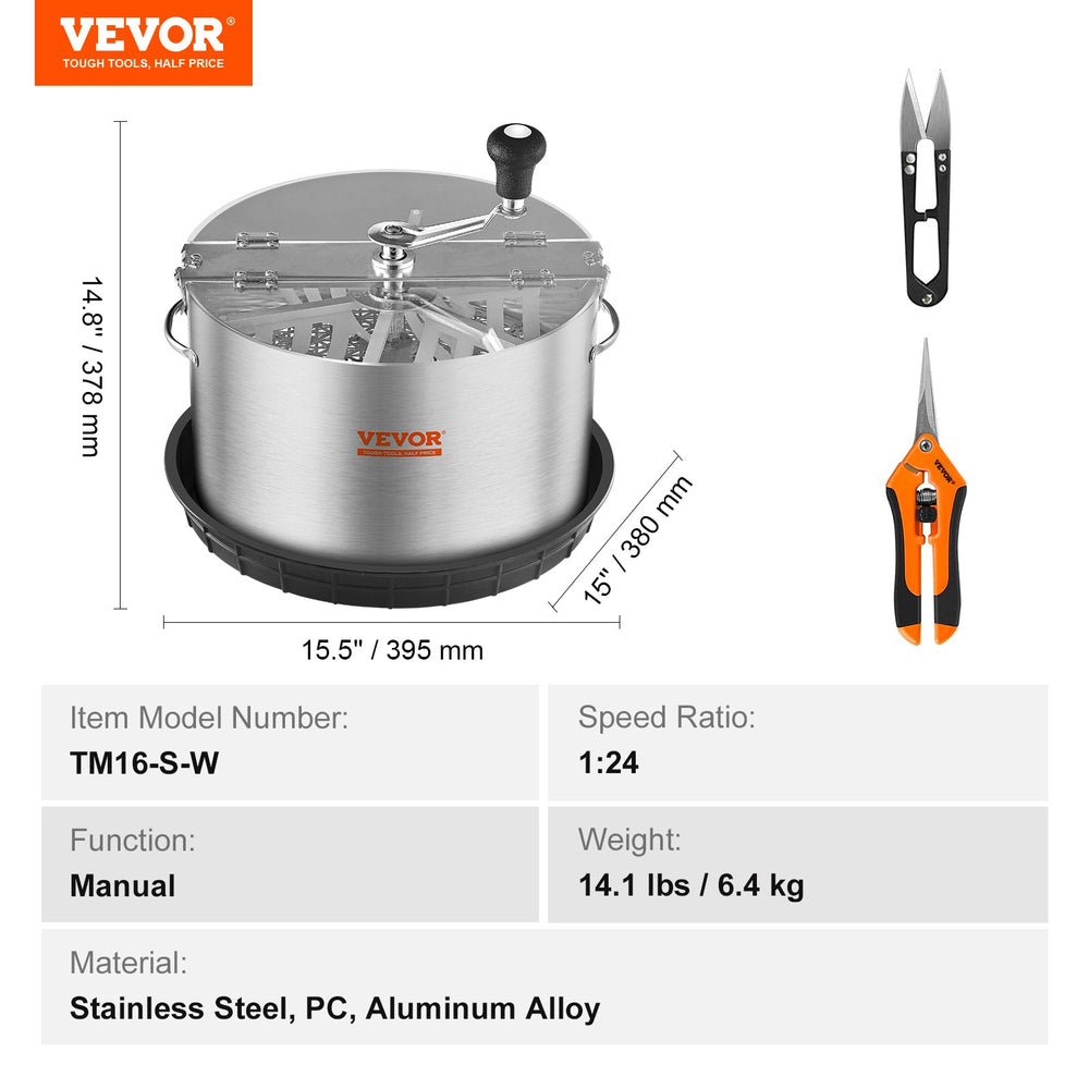 Vevor Leaf Trimmer 16" Pot Manual Bud Trimmer with Stainless Steel Blades for Spin Cut with Clear Dome New