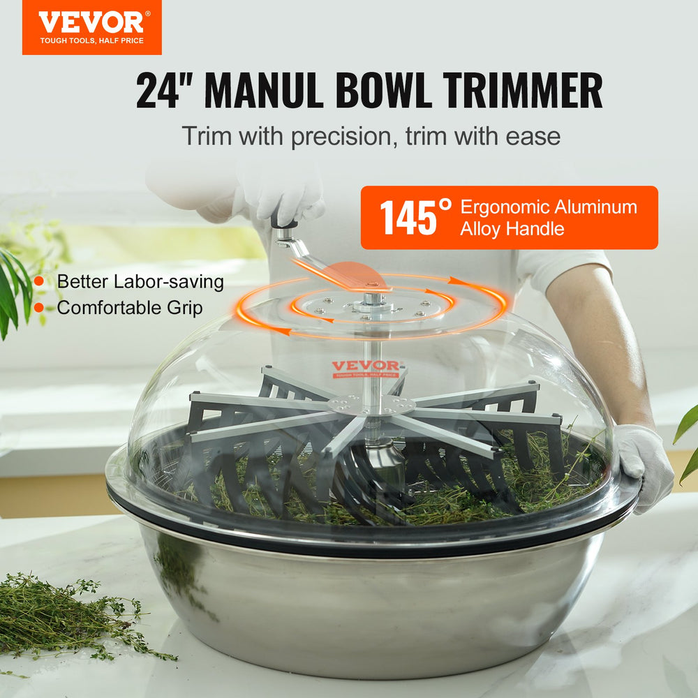 Vevor Leaf Trimmer 24" Bowl Manual Bud Trimmer with Stainless Steel Blades for Spin Cut with Clear Dome New