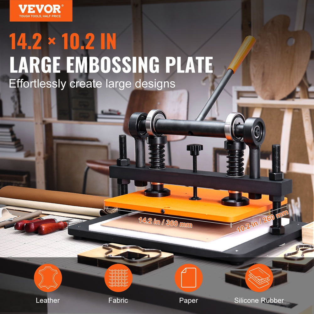Vevor Leather Cutting Machine 14.2" x 10.2" Embossing Plate Manual Die Cutter with 0.47" Pressure Stroke New