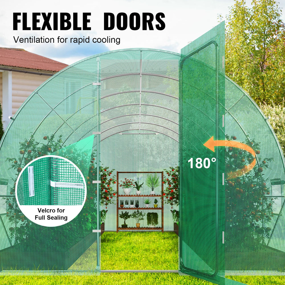 Vevor Walk-In Tunnel Greenhouse 19.36' x 9.68' x 7.4' with Galvanized Frame and PE Cover New