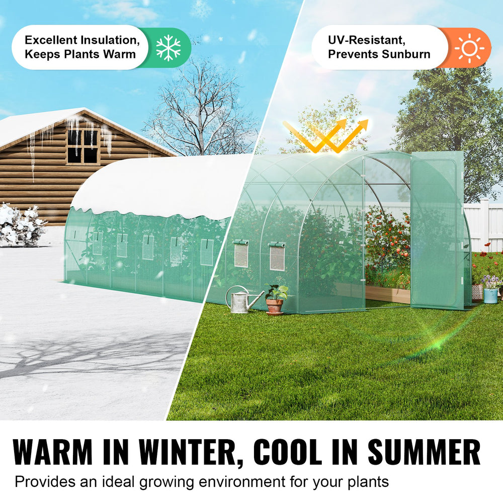 Vevor Walk-In Tunnel Greenhouse 27.38' x 9.5' x 7.38' with Galvanized Frame and PE Cover New