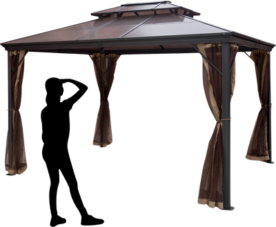Vevor Hardtop Gazebo 10' x 12' Aluminum Permanent Double Tier Roof with Netting New
