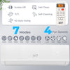 Mini split heat pump with remote control, 24000 BTU, 7 modes, 4 fan speeds, and WiFi enabled for year-round comfort.