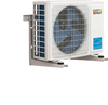 Mini split heat pump unit mounted on a brick wall, featuring ENERGY STAR certification and efficient heating at -15°F.