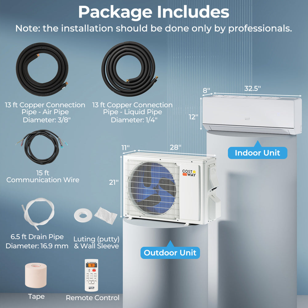 Indoor and outdoor units of the SEERXtreme Mini Split Heat Pump with installation kit for efficient heating and cooling.