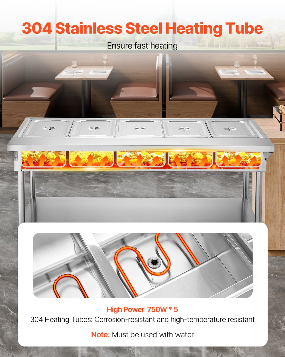 Vevor Food Warmer 5-Pan Steam Table Independent Temperature Control New