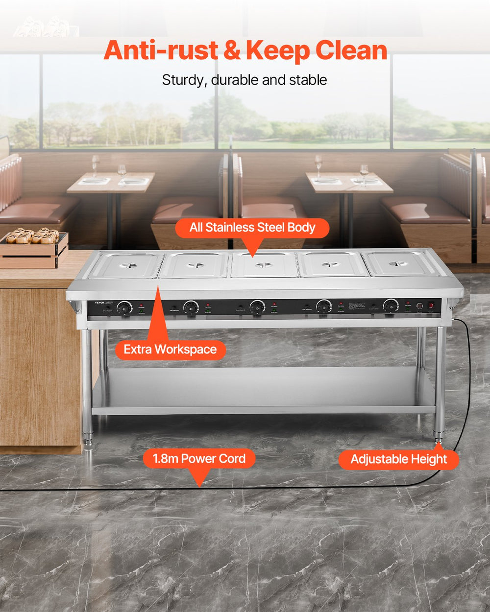 Vevor Food Warmer 5-Pan Steam Table Independent Temperature Control New