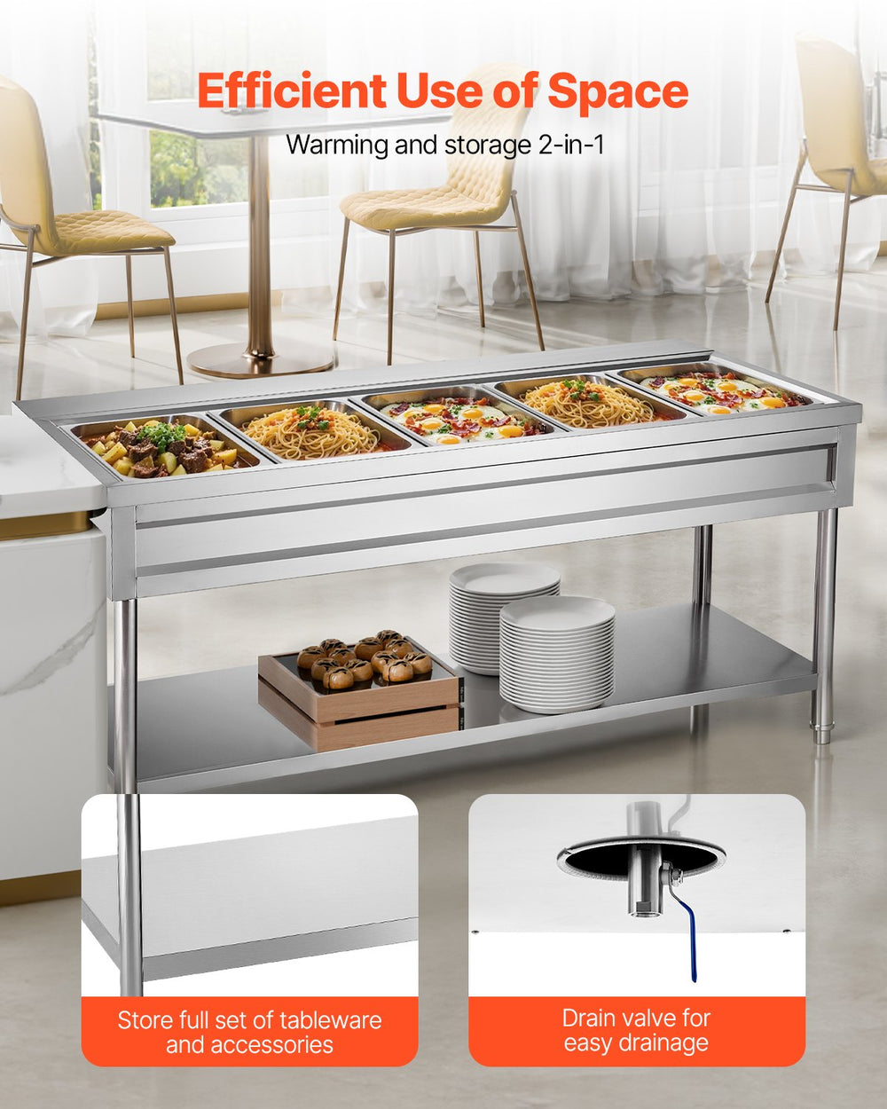 Vevor Food Warmer 5-Pan Steam Table Independent Temperature Control New