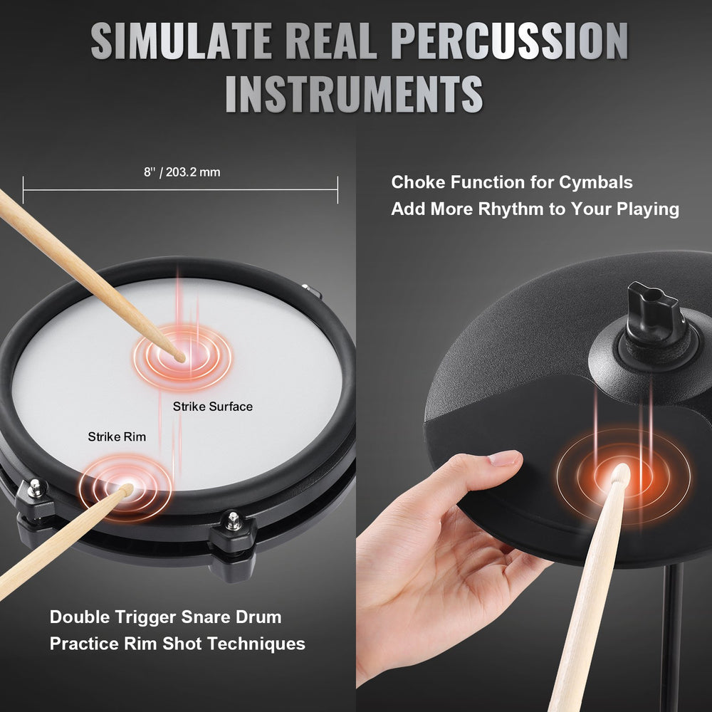 Vevor Digital Drum Kit 480 Tones 8" Pads with Drumsticks Dual Pedals and Throne for Beginners and Adults New
