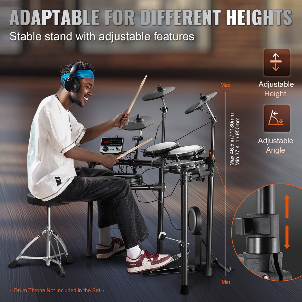 Vevor Digital Drum Kit 480 Tones 8" Pads with Drumsticks and Dual Pedals for Beginners and Adults New