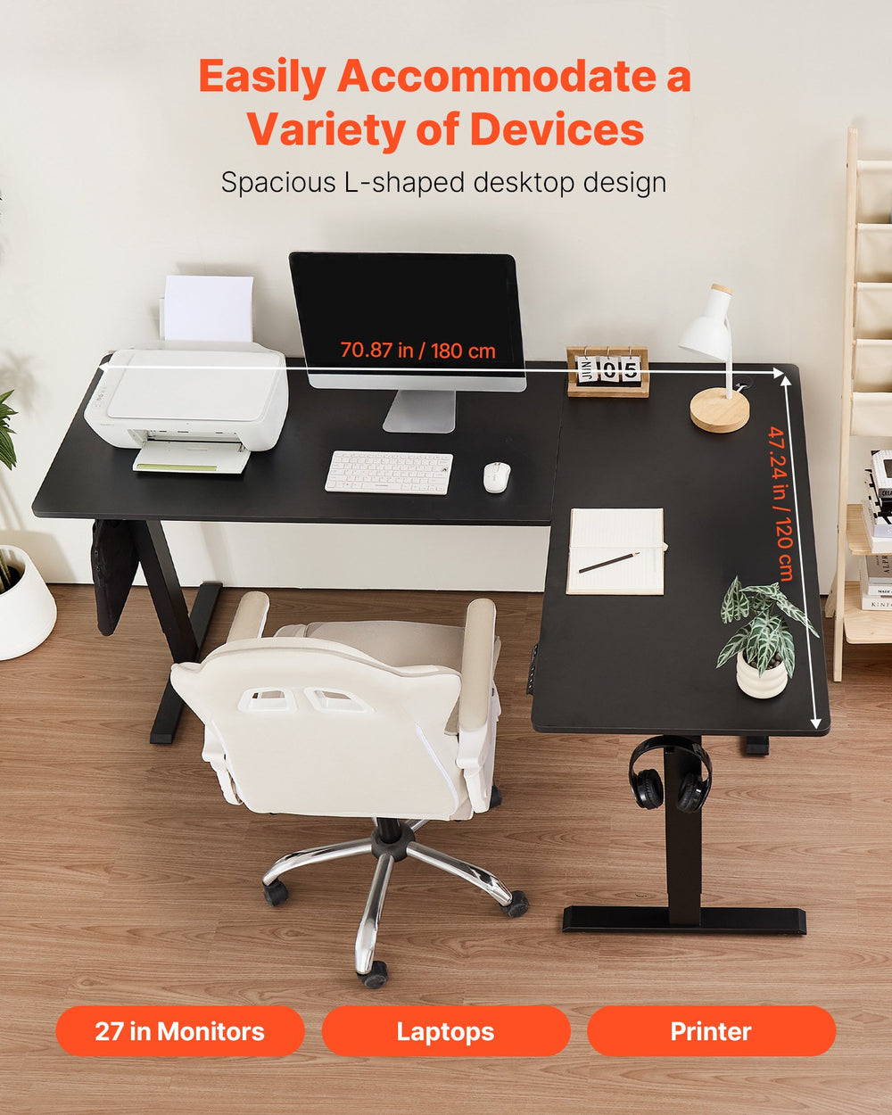 Vevor Electric L-Shaped Standing Desk Adjustable Height Corner Workstation New