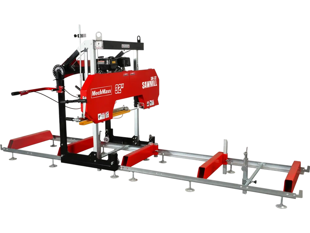 32" Portable Sawmill,  459cc 15HP E-Start Gasoline Engine,  26.5" Board Width,  13' Track Length ,  SM-32