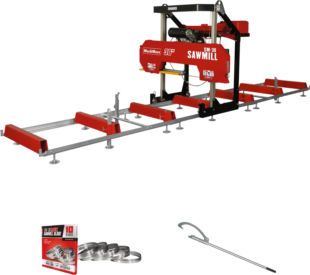 36" MAX Portable Sawmill,  25HP 688cc HONDA GX690 V-Twin Engine,  36" Board Width,  20' Track Length,  (10 x Blades Included),  SM-36HMAX