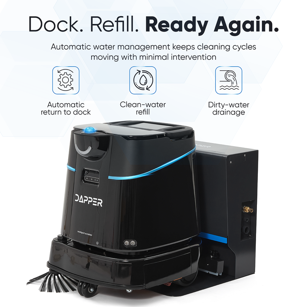 Commercial Autonomous Robotic Floor Scrubber & Carpet Vacuum with Auto Docking Station