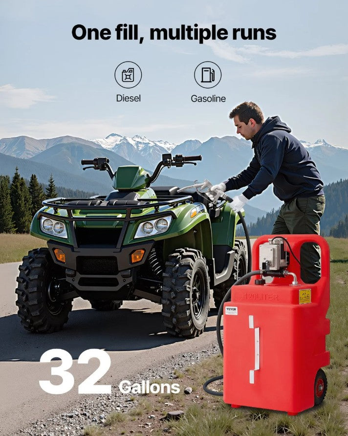 Vevor Fuel Caddy 32-Gal with 12V Electric Pump Gasoline and Diesel Compatible New