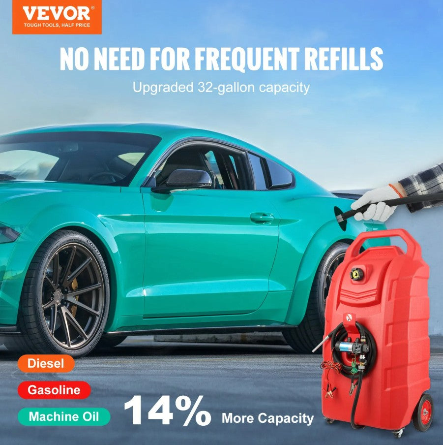 Vevor Portable Fuel Caddy 32 Gal with 12V Pump and Hose Diesel Only New