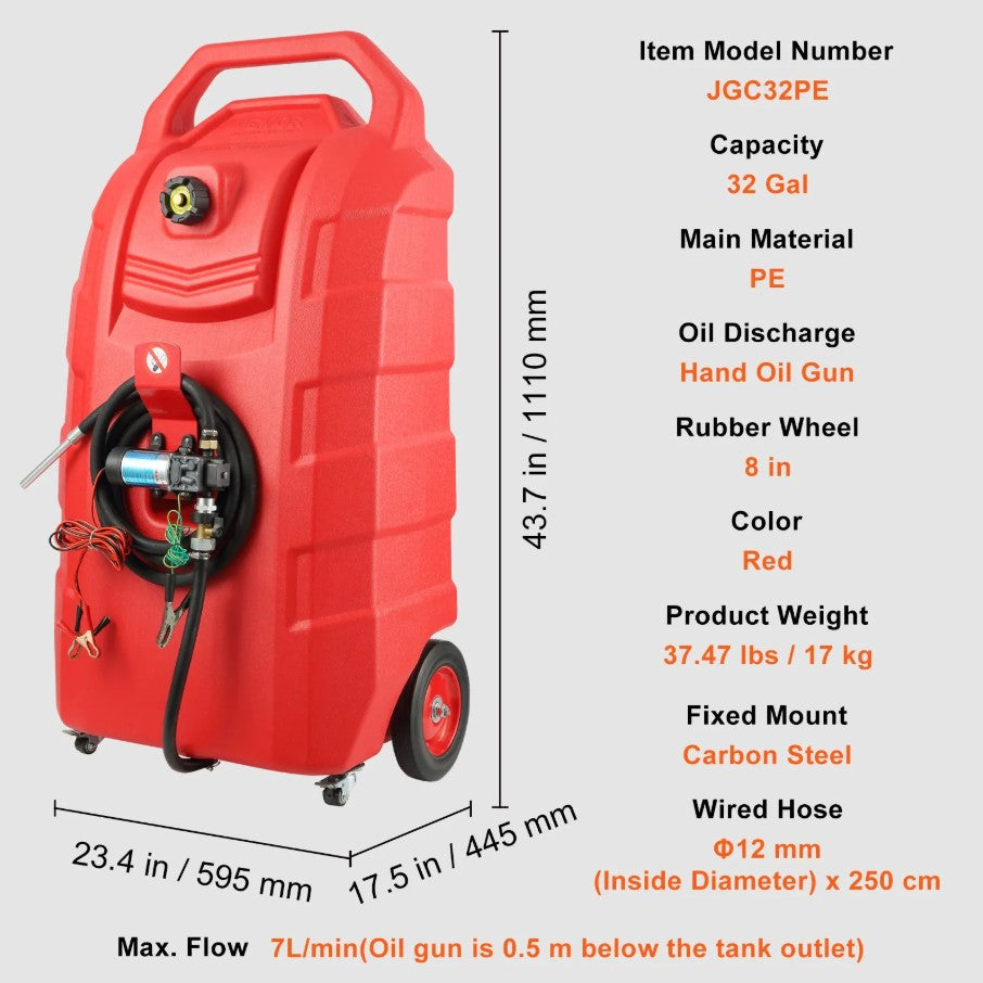 Vevor Portable Fuel Caddy 32 Gal with 12V Pump and Hose Diesel Only New