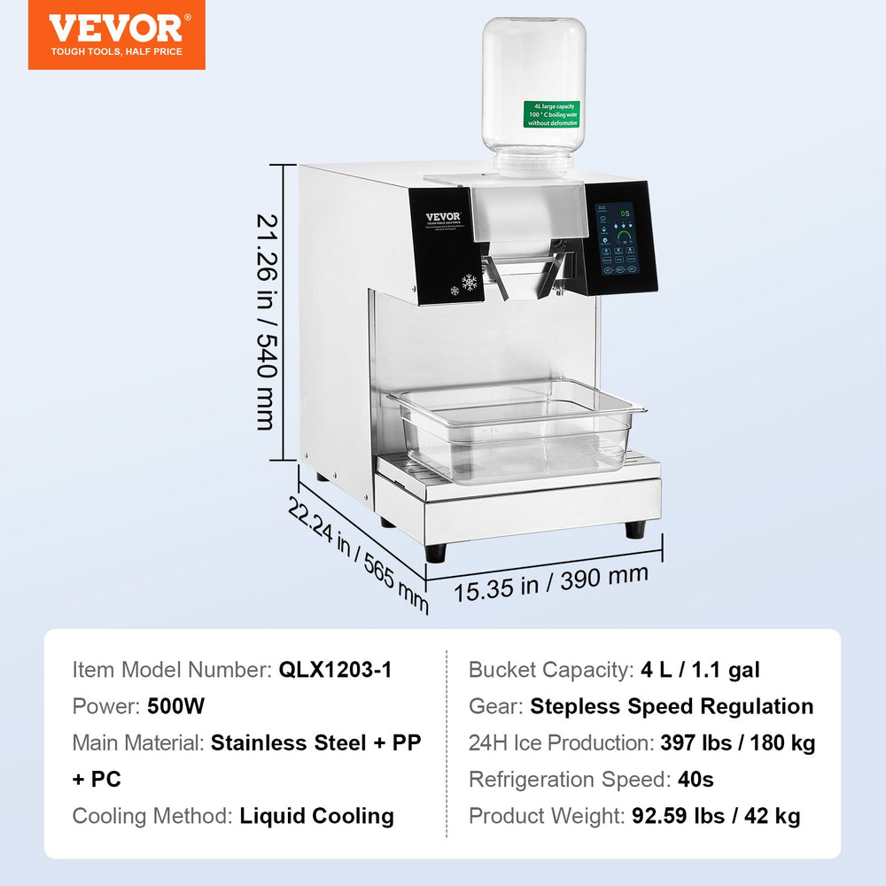 Vevor Commercial Snowflake Ice Machine 397 Lbs/24H Stainless Steel Multi-Texture Ice New