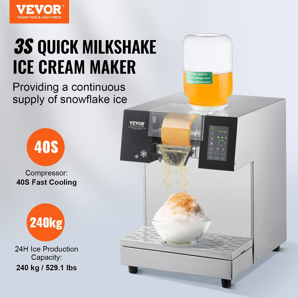 Vevor Commercial Snowflake Ice Machine 529 Lbs/24H Stainless Steel Multi-Texture Ice New