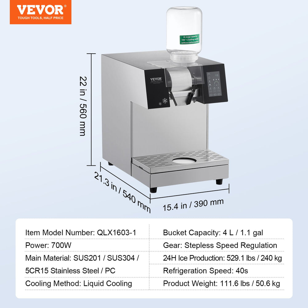Vevor Commercial Snowflake Ice Machine 529 Lbs/24H Stainless Steel Multi-Texture Ice New