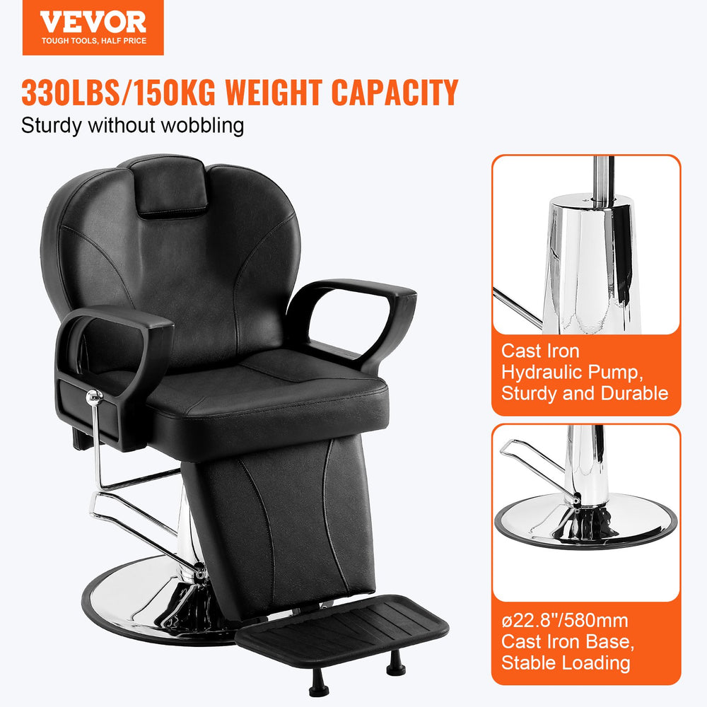 Vevor Salon Chair 360° Swivel Hydraulic Height-Adjustable with 90°-130° Reclining Backrest 330 lbs Capacity New