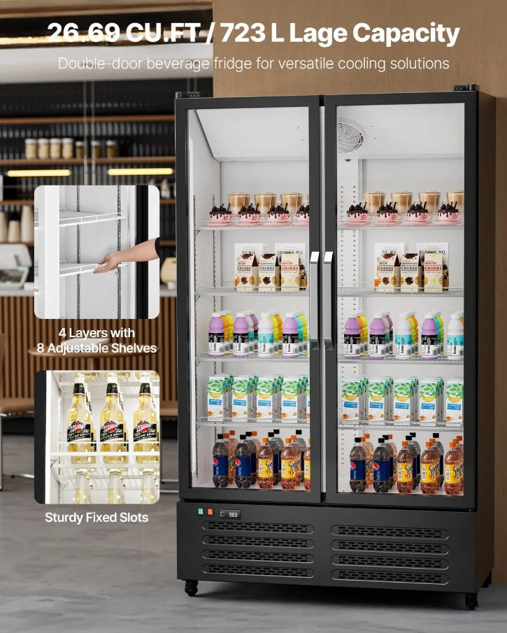 Vevor Commercial Beverage Refrigerator 26.69 Cu Ft Glass Double Door New