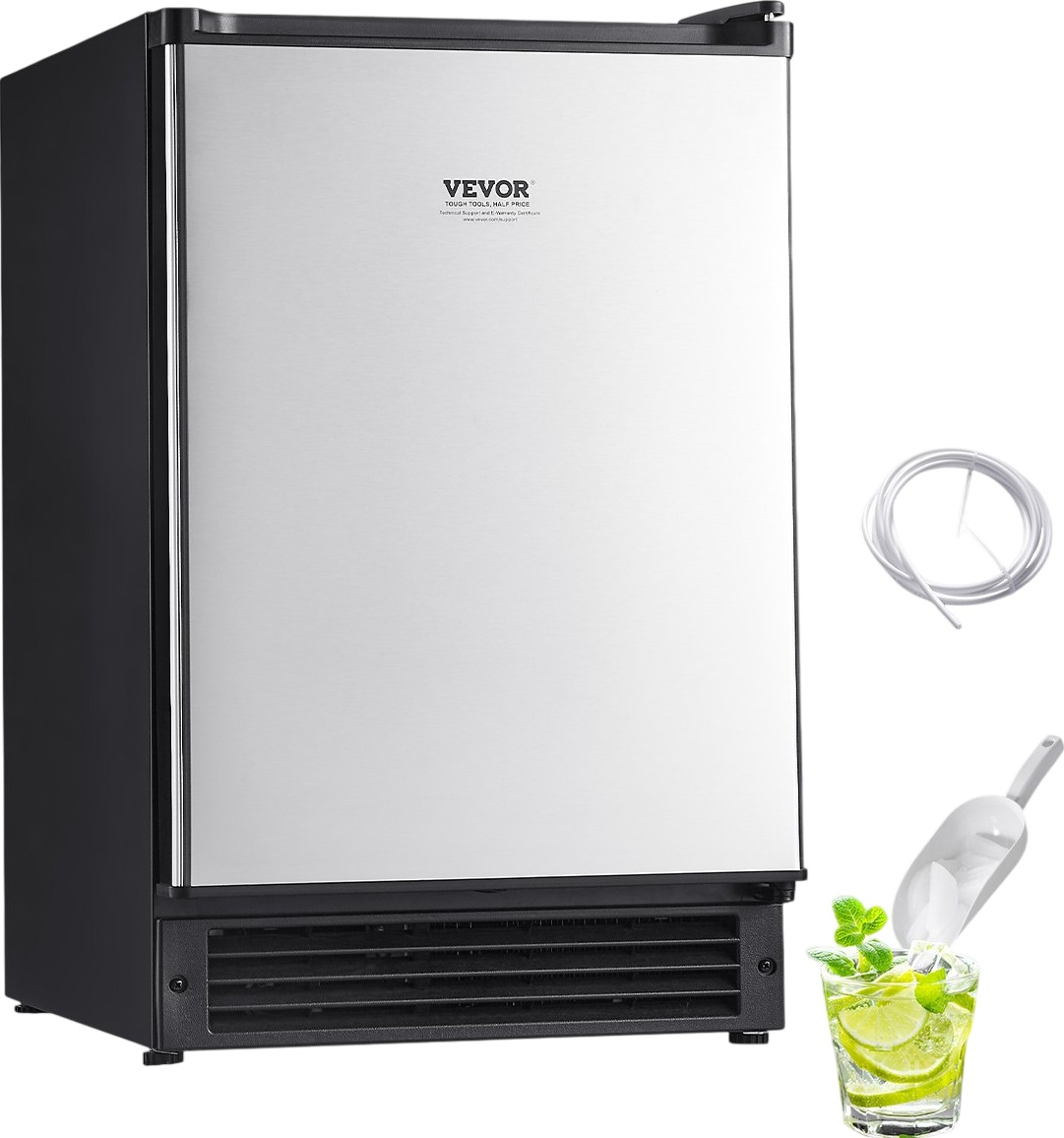 Vevor Ice Maker Undercounter 15 Lbs per Day Stainless Steel Reversible Door No Drain Required New