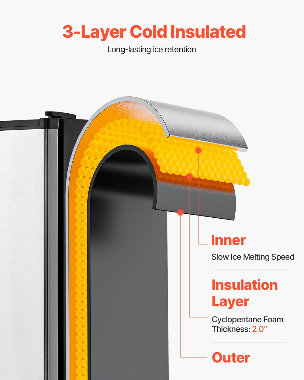 Vevor Ice Maker Undercounter 15 Lbs per Day Stainless Steel Reversible Door No Drain Required New