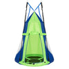 Kids hanging chair tent set in green and blue, 40-inch diameter, suitable for 2-3 kids, perfect for indoor or outdoor.
