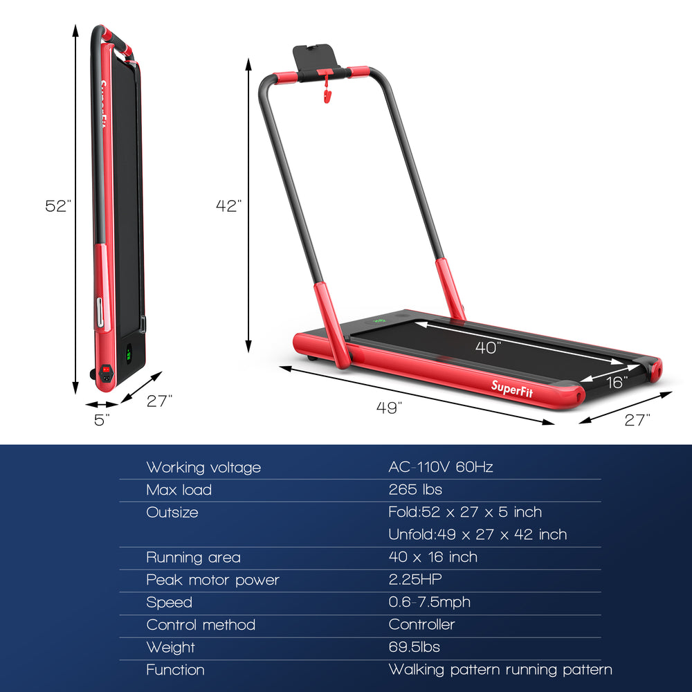 Costway SuperFit Treadmill Folding 2-in-1 No Armrests 2.25 HP App Connect Speaker LED Display and Remote Control New