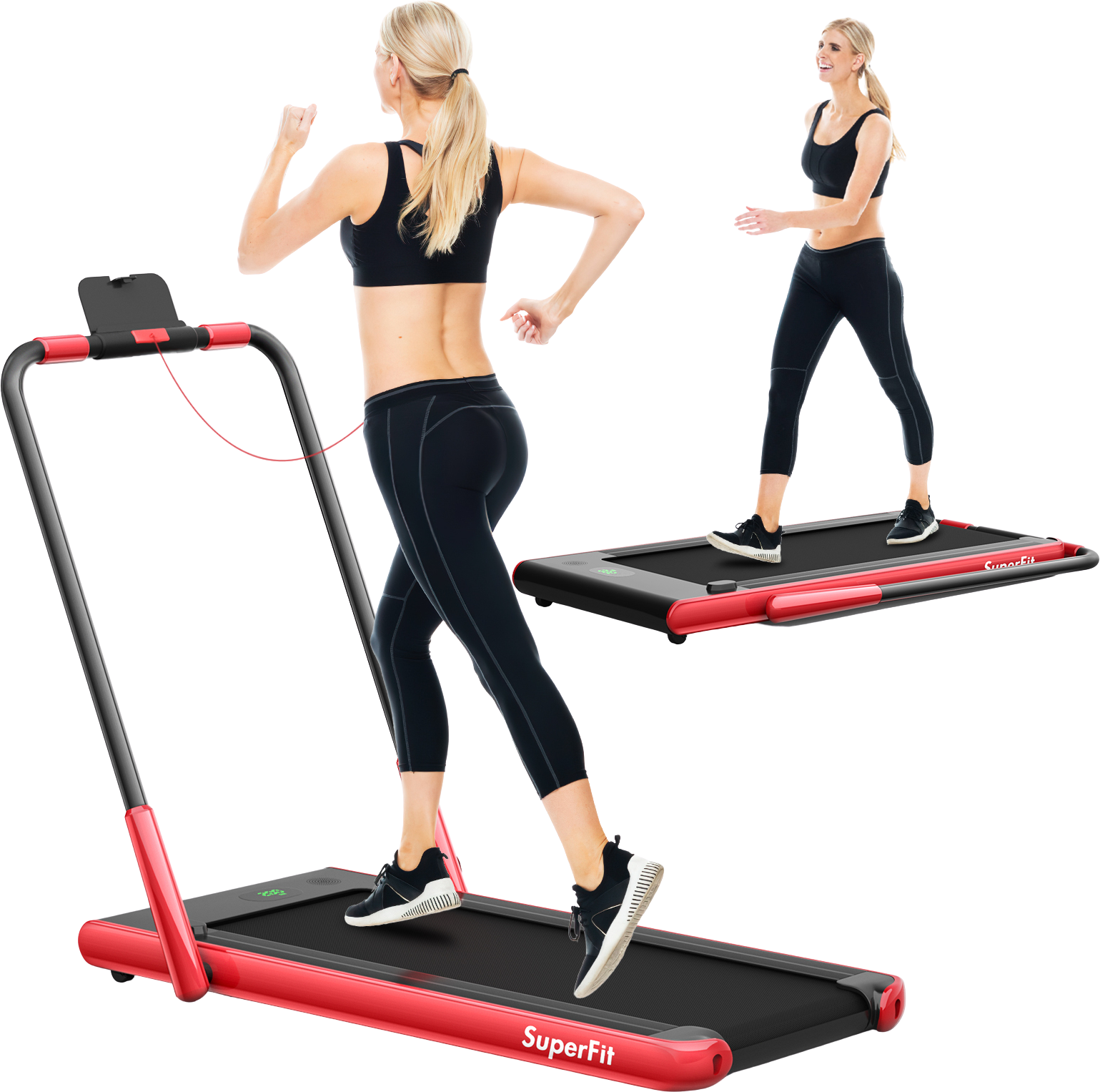 Costway SuperFit Treadmill Folding 2-in-1 No Armrests 2.25 HP App Connect Speaker LED Display and Remote Control New