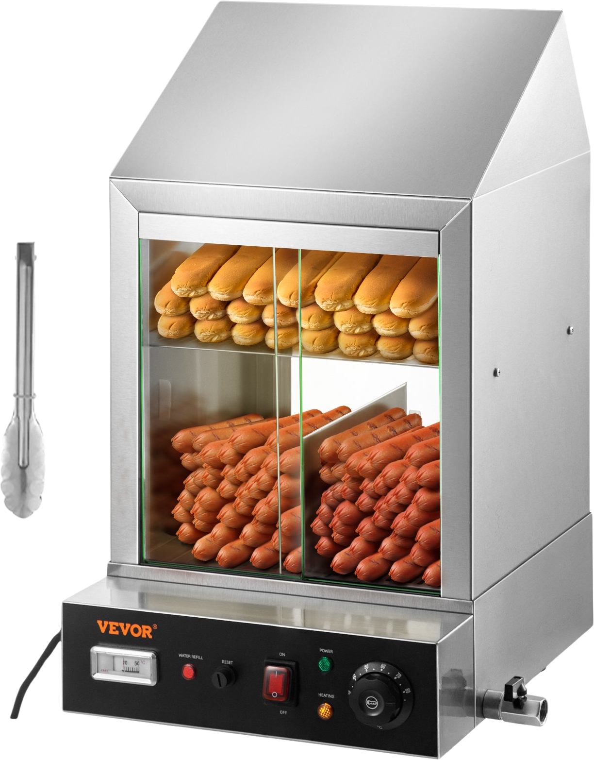 Vevor Commercial Hot Dog Steamer 38 Qt. 2-Tier 1200W Electric Bun Warmer with Sliding Doors New