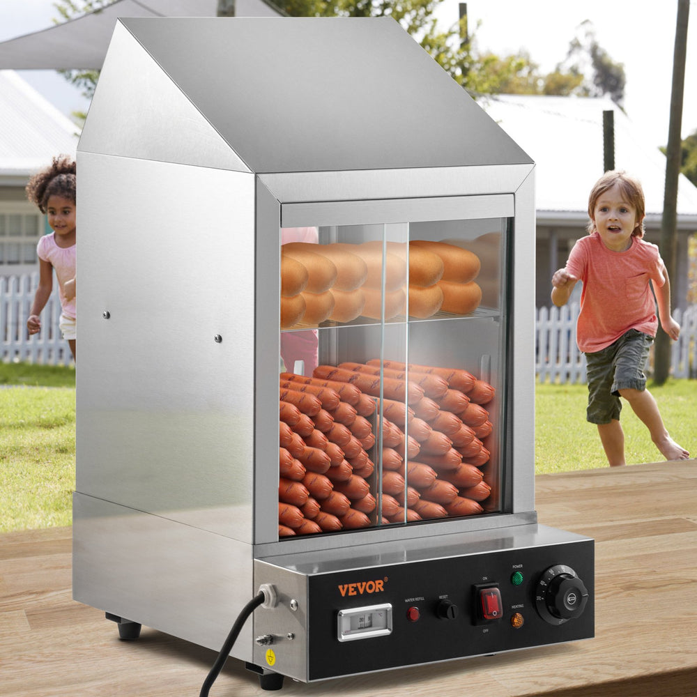 Vevor Commercial Hot Dog Steamer 38 Qt. 2-Tier 1200W Electric Bun Warmer with Sliding Doors New