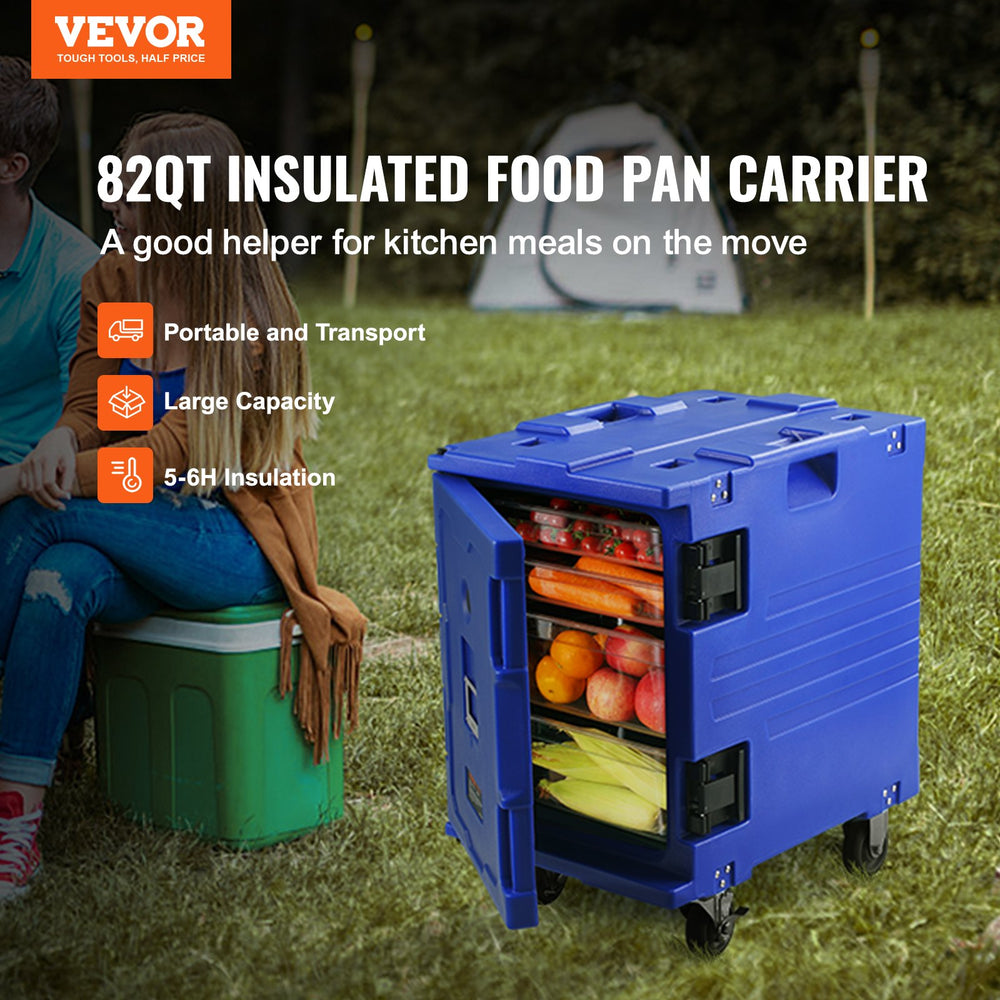 Vevor Food Pan Carrier 82 Qt. Insulated with Handles One Buckle and Wheels Blue New