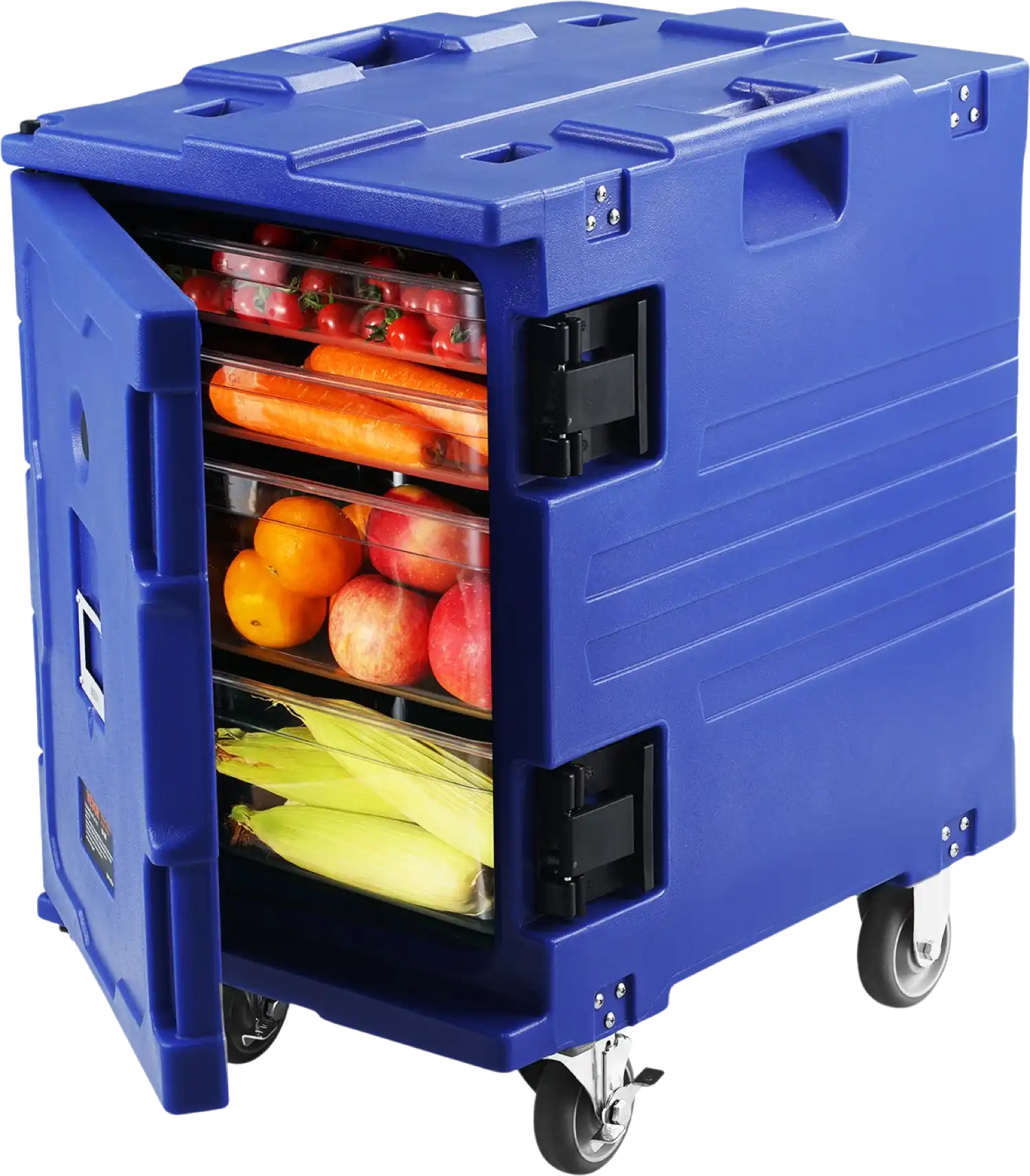 Vevor Food Pan Carrier 82 Qt. Insulated with Handles One Buckle and Wheels Blue New