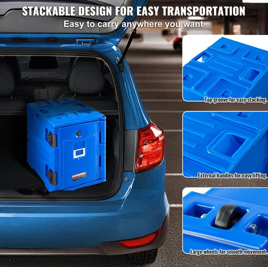 Vevor Insulated Food Pan Carrier 24 Gal Stackable Front-Load with Wheels New