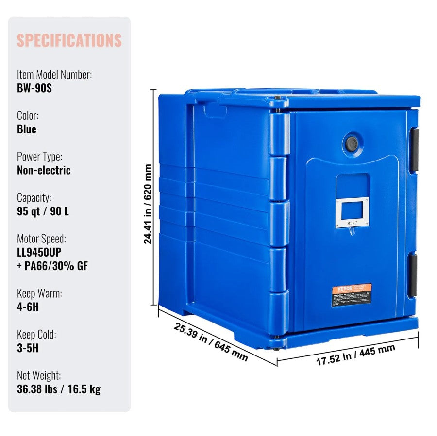 Vevor Insulated Food Pan Carrier 24 Gal Stackable Front-Load with Wheels New