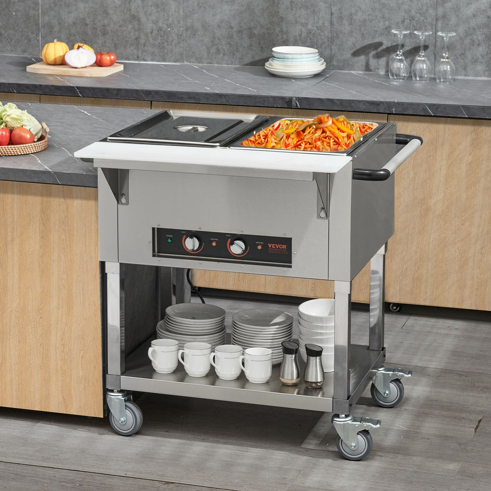 Vevor Food Warmer 2-Pan 20.6 Qt Commercial Buffet Table with Wheels 1000W Stainless Steel New