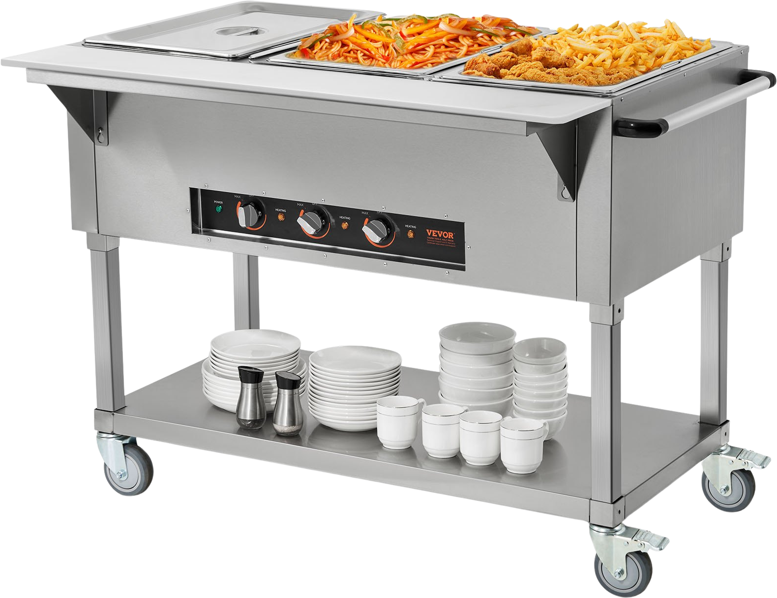 Vevor Food Warmer 3-Pan 20.6 Qt Commercial Buffet Table with Wheels 1500W Stainless Steel New