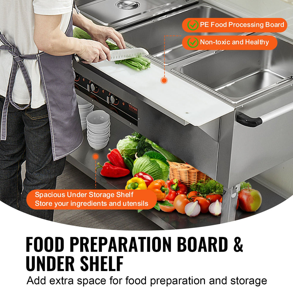 Vevor Food Warmer 4-Pan 20.6 Qt Commercial Steam Table 2000W Stainless Steel with Wheels New