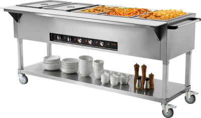 Vevor Food Warmer 5-Pan 20.6 Qt Commercial Steam Table 3750W Stainless Steel with Wheels New