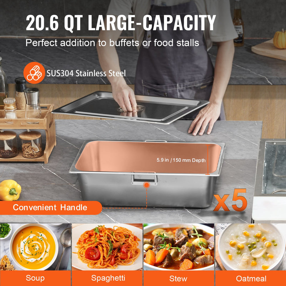 Vevor Food Warmer 5-Pan 20.6 Qt Commercial Steam Table 3750W Stainless Steel with Wheels New
