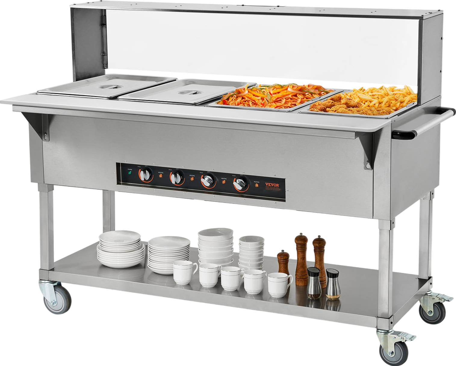 Vevor Food Warmer 4-Pan 20.6 Qt Commercial Buffet Table with Sneeze Guard 2000W Stainless Steel New